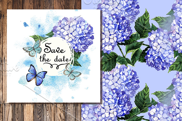 Blue hydrangeas and butterflies in Illustrations - product preview 2
