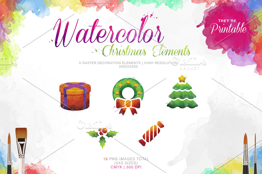 Watercolor Christmas Elements Pack in Illustrations - product preview 8