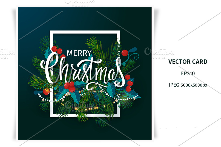Merry Christmas card with lettering in Illustrations - product preview 8