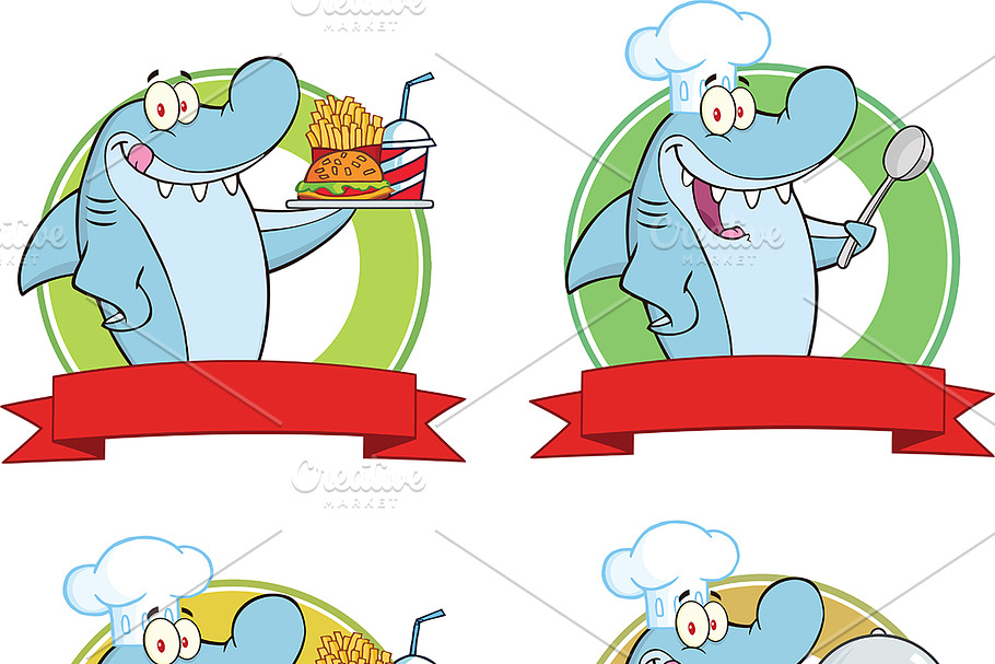 Chef Shark Labels Collection in Illustrations - product preview 8