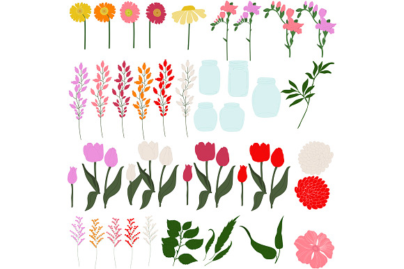 Bouquets of freesia, dahlias, tulips in Illustrations - product preview 2