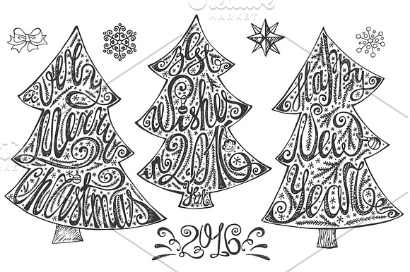 Christmas tree lettering set in Illustrations - product preview 1