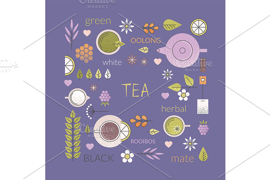 Beautiful tea theme line art
