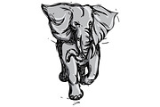 Elephant Rampaging Isolated Drawing