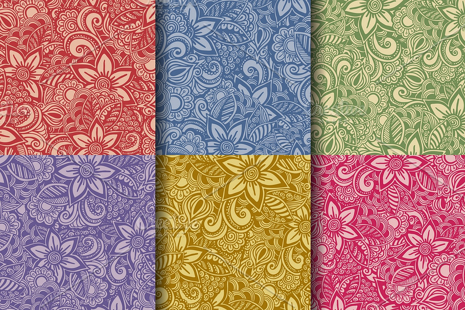 Set of 6 flower, floral patterns in Patterns - product preview 8