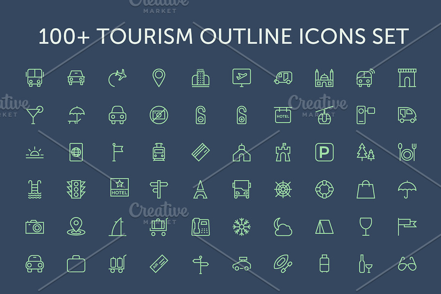 100+ Tourism Outline Icons Set in Graphics - product preview 8