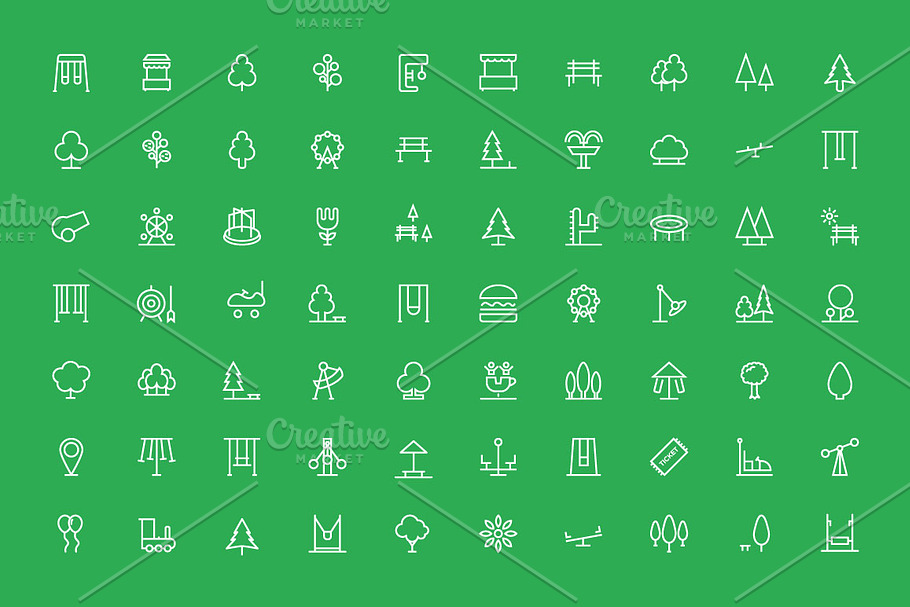 70 Park Outline Icons Set