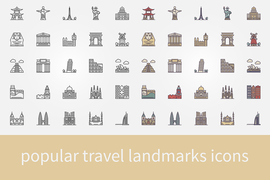 Popular travel landmarks line icons in Graphics - product preview 8