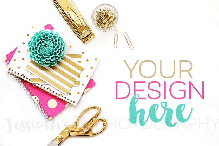 Pink, Gold + Teal Stationery Photo in Product Mockups - product preview 8