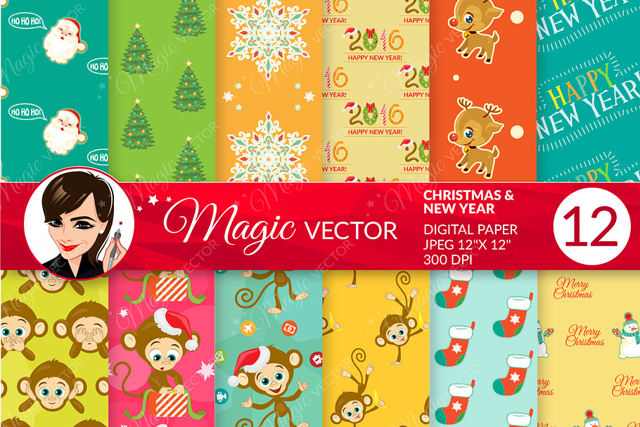 Christmas & New Year digital paper in Patterns - product preview 8