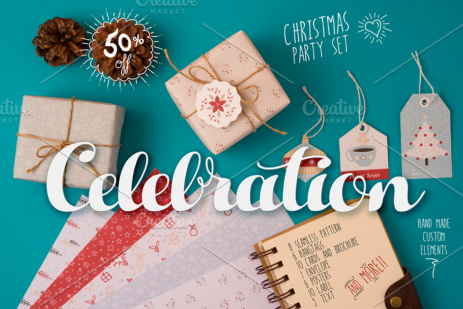 Christmas hand made celebration PACK in Card Templates - product preview 8