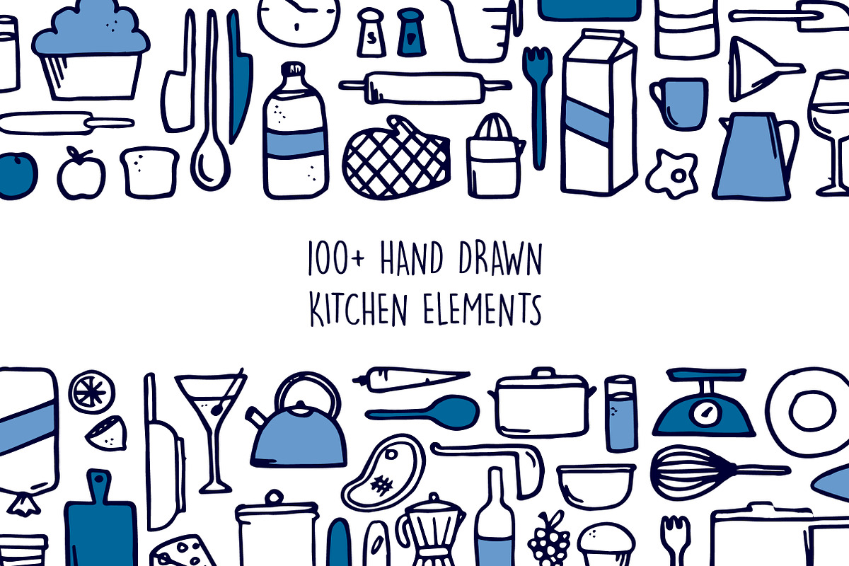 100+ Hand Drawn Kitchen Elements in Objects - product preview 8