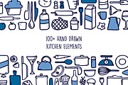 100+ Hand Drawn Kitchen Elements