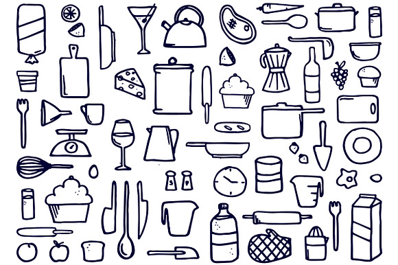 100+ Hand Drawn Kitchen Elements in Objects - product preview 2