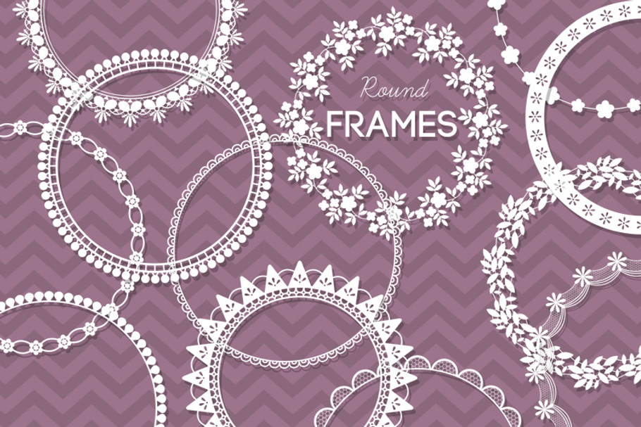12 Round Lace Frames Clip Art III