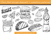 Fast food elements+seamless patterns