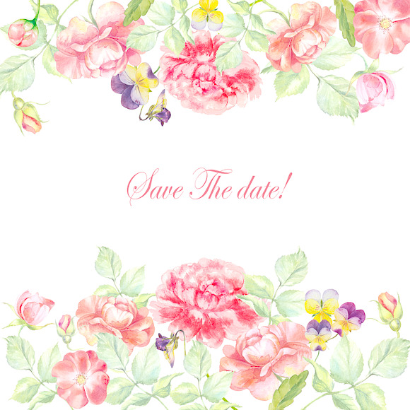 Watercolor pink flowers set in Illustrations - product preview 2