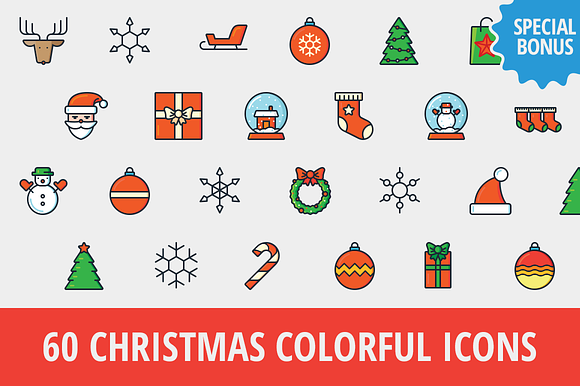 Sale: 60 Christmas Icons + Bonus! in Graphics - product preview 2