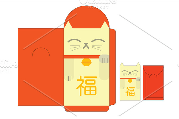 lucky cat red packet/angpow template