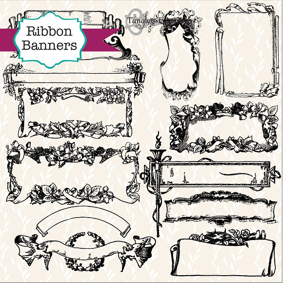 55 Vintage Ribbon Banners & Labels in Photoshop Brushes - product preview 2