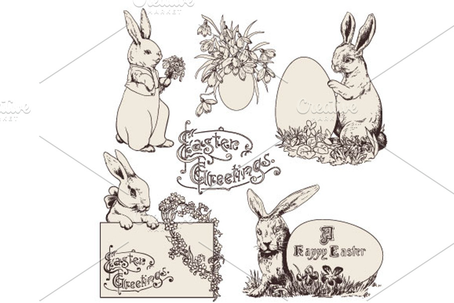 Easter Bunnies, Doodle Clipart