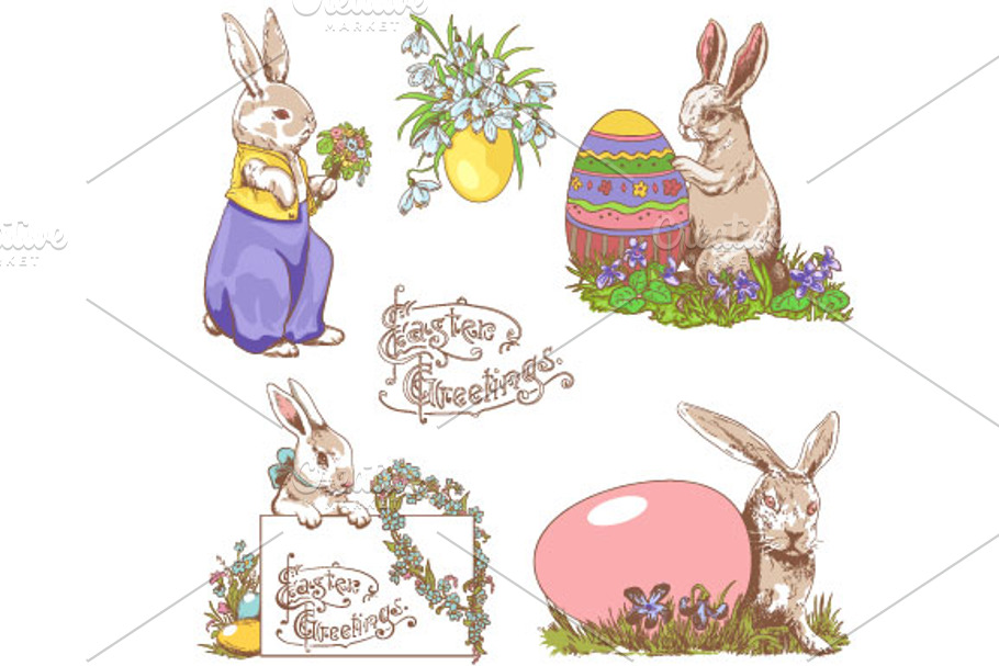 Easter Bunnies, Doodle Clipart