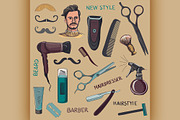 Set of vintage barber shop elements