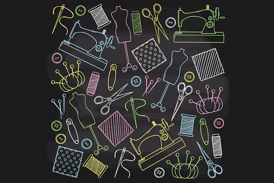 Chalkboard sewing set in Illustrations - product preview 8