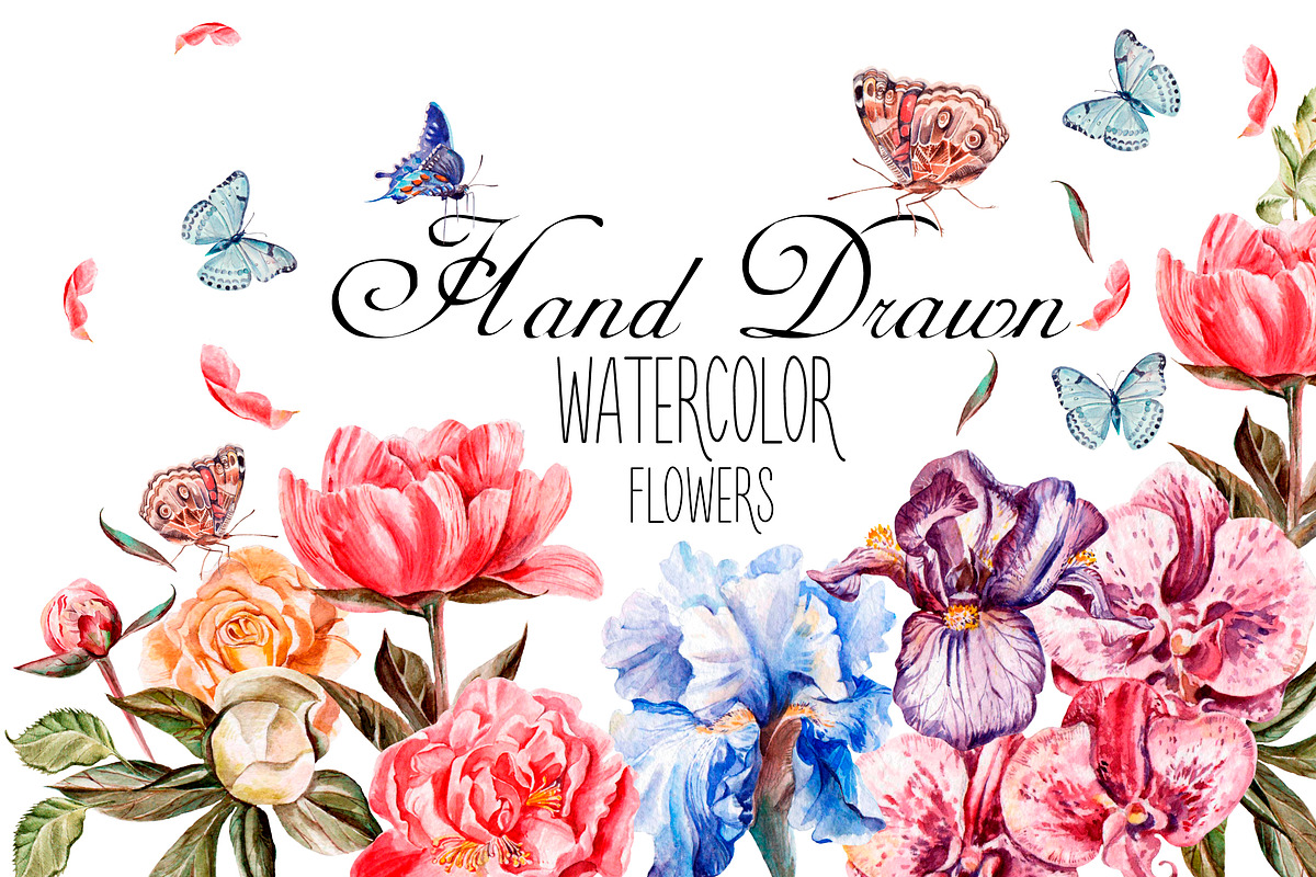 Beautiful watercolor flowers in Objects - product preview 8