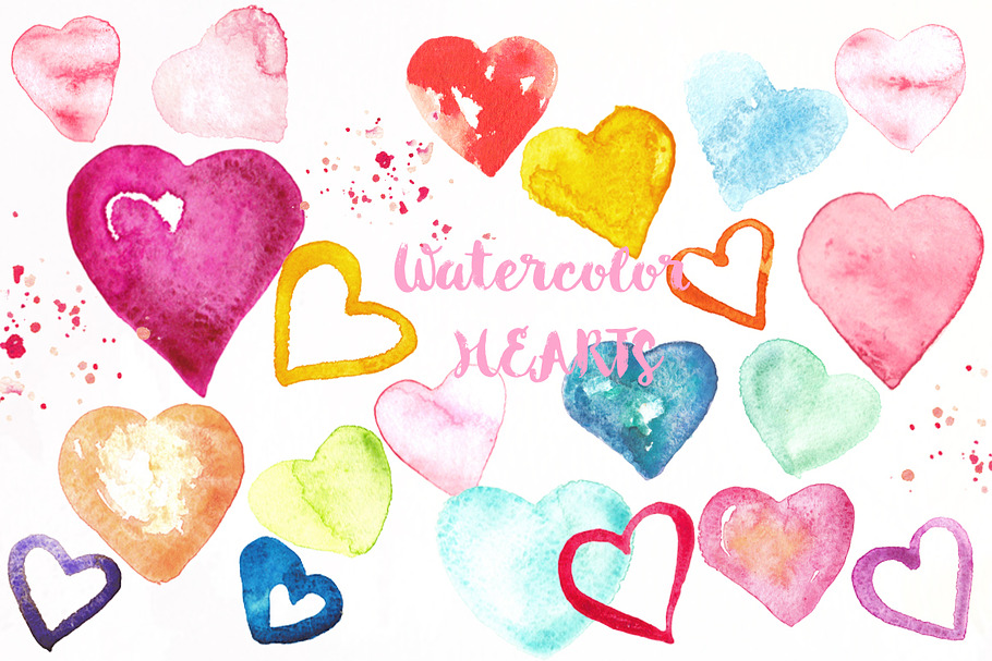 Valentine Hearts watercolor clipart