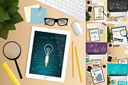 Office desk table top view vector