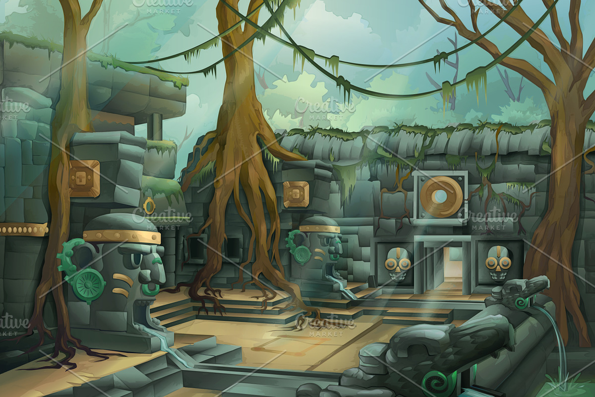 Ruins in jungle, game background in Illustrations - product preview 8