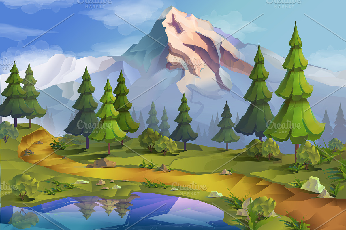 Nature, landscape, vector background in Illustrations - product preview 8