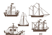 Set of vintage sailing ships
