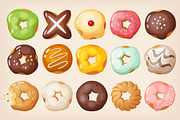 Set of colorful delicious doughnuts