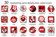 Thirty line icons set of marketing.