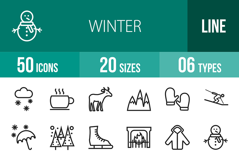 50 Winter Line Icons