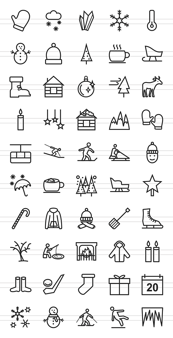 50 Winter Line Icons in Graphics - product preview 1