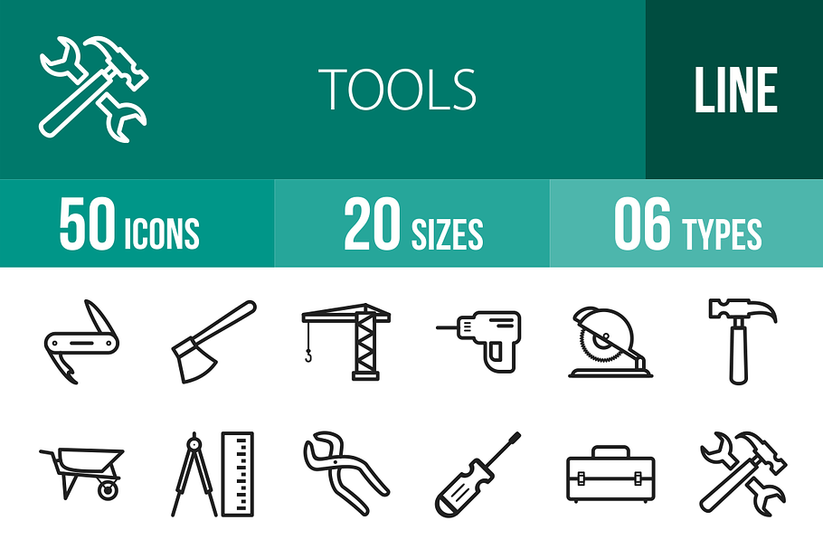 50 Tools Line Icons in Graphics - product preview 8
