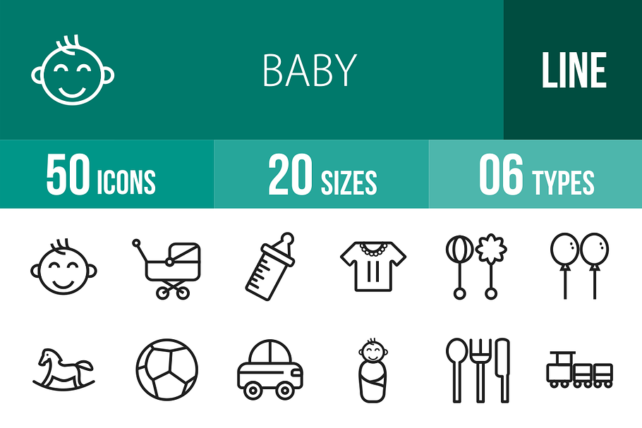 50 Baby Line Icons