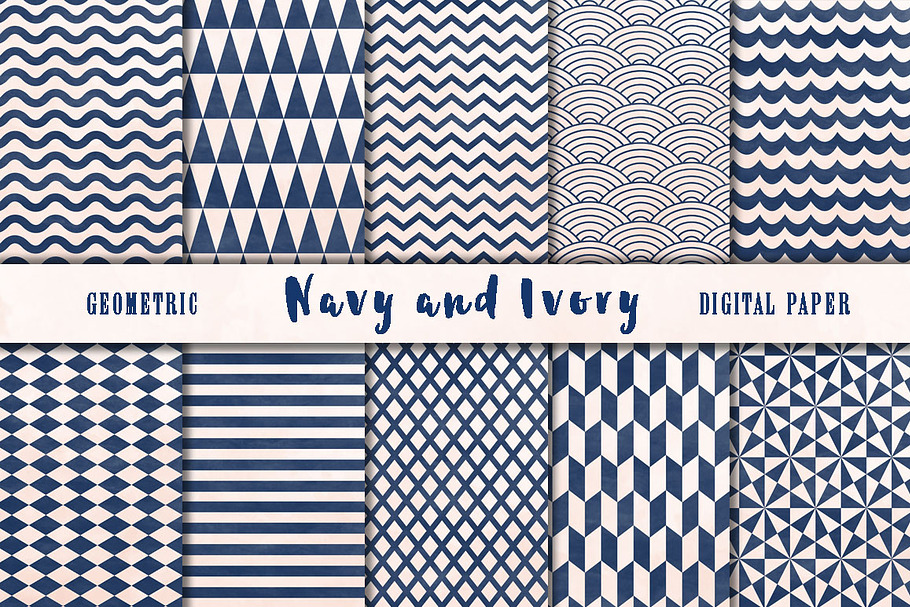 Navy and Ivory geometric backgrounds in Graphics - product preview 8