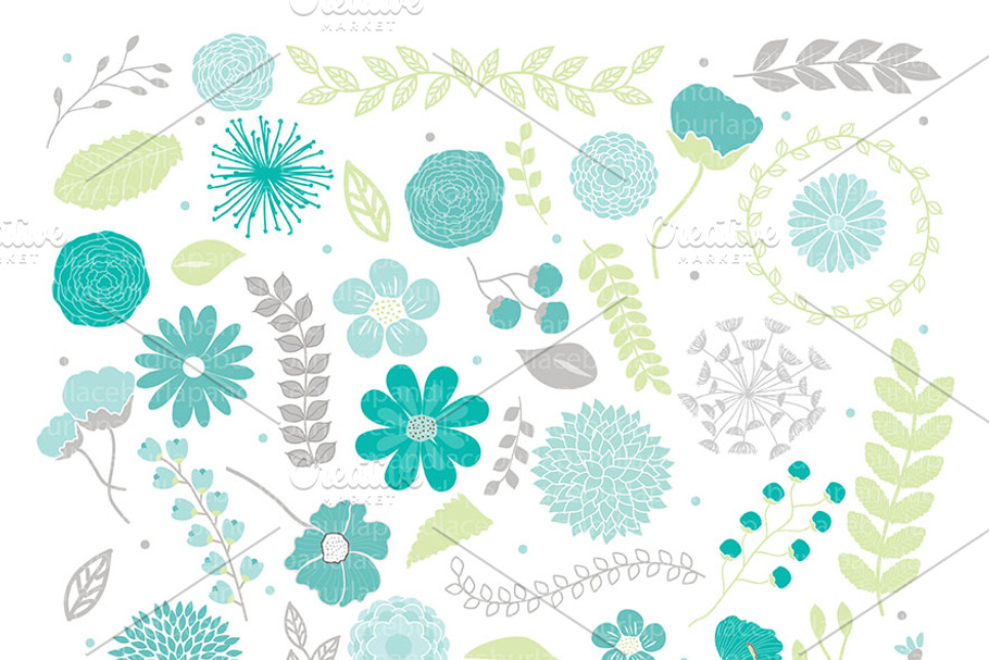 Spring Flower spring teal clipart in Illustrations - product preview 8