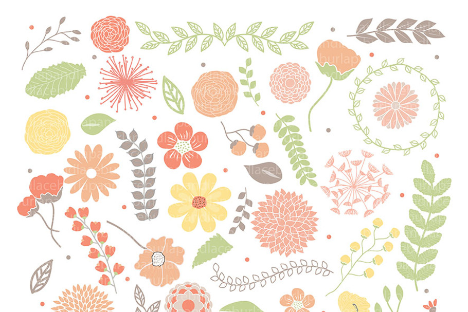 Spring flowers clipart orange/green in Illustrations - product preview 8