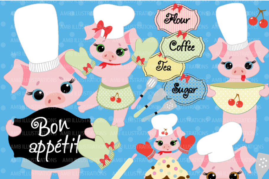 Baking Day Pigs Clipart AMB-514 in Illustrations - product preview 8