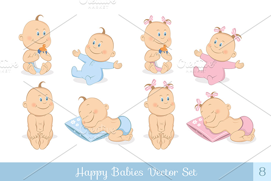 Happy babies vector set in Illustrations - product preview 8