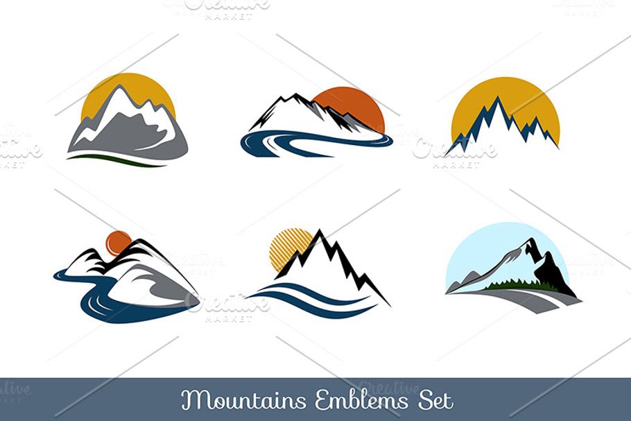 Mountains emblems set