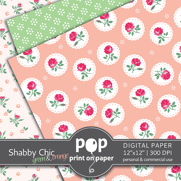 Shabby Chic 12 digital paper - green in Patterns - product preview 1