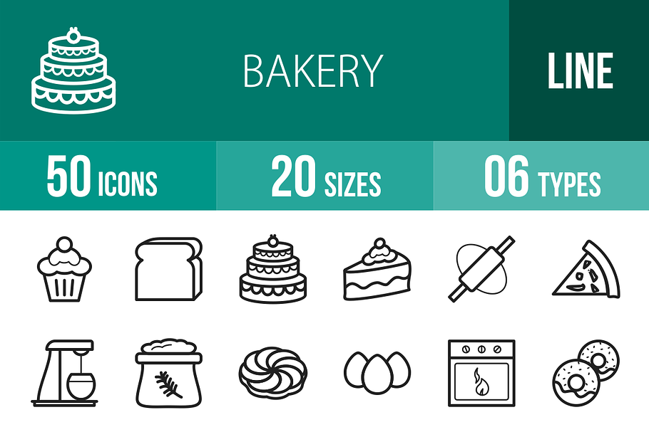 50 Bakery Line Icons