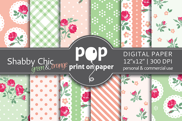 Shabby Chic 12 digital paper - green in Patterns - product preview 2