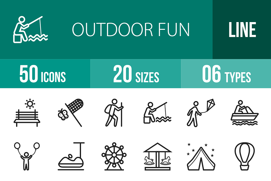 50 Outdoor Fun Line Icons